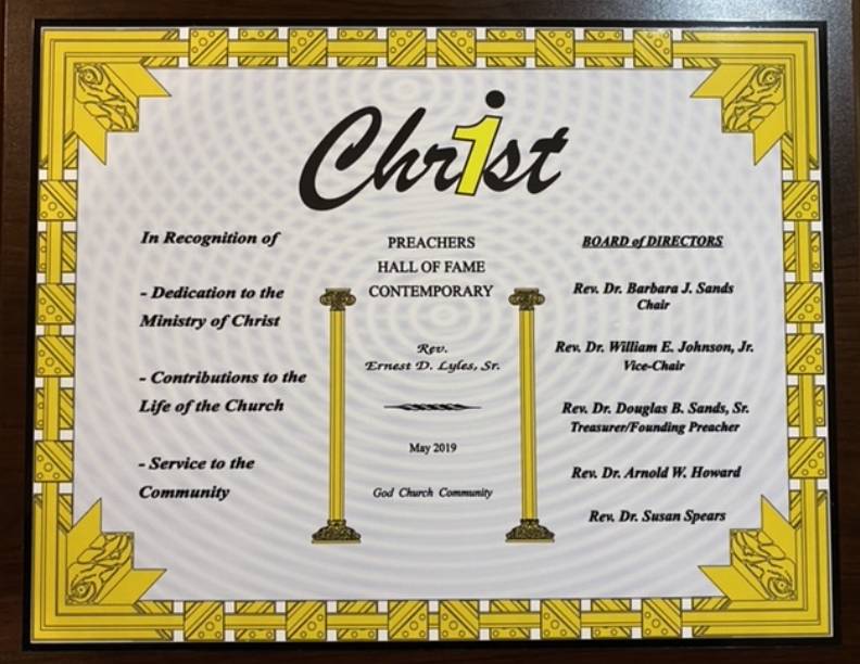 A certificate of recognition for the church